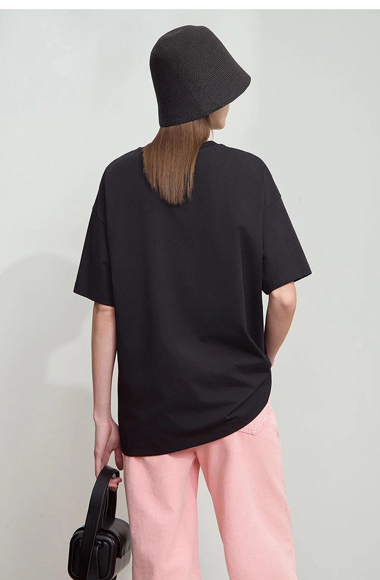 AMII Summer Casual T-shirt for Women 2025 Print Round Neck Short Sleeve Shirts Lady Fashion New Loose Clothes Woman 12522007
