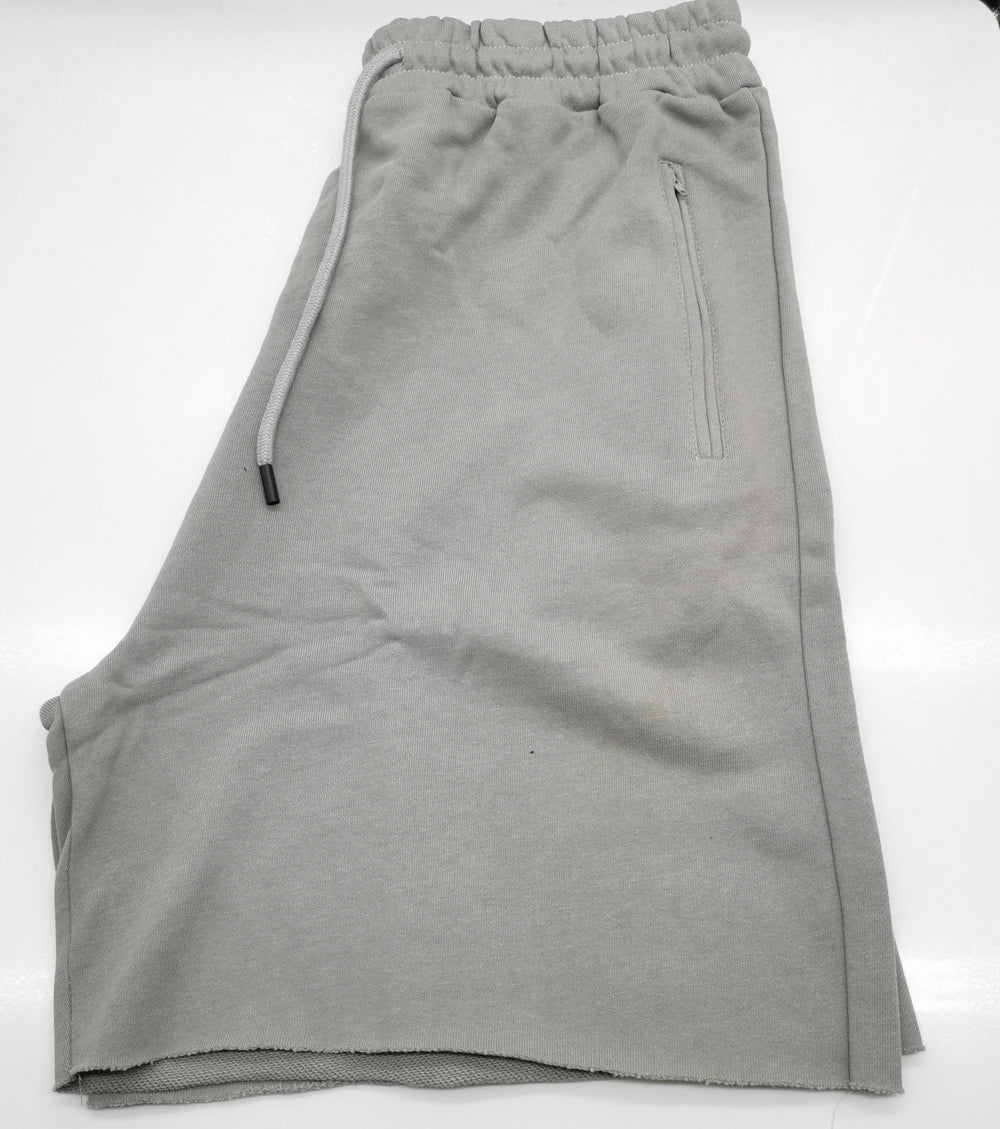Men Cotton Shorts Thick 380g Bodybuilding Short Sweatpants Fitness Jogger Gym Men Kanye Grey West Shorts Black Zipper Pockets