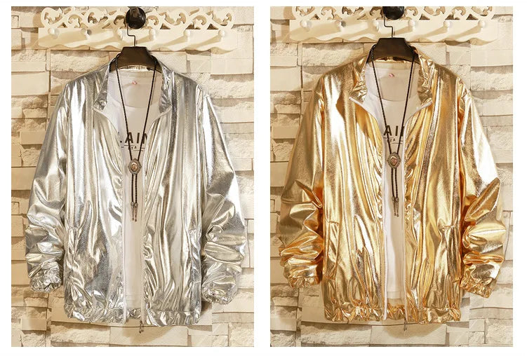 Men's Sets Shiny Metallic Suits Adult Disco 2 Piece Outfit Jacket Pants Halloween Dress Up Nightclub Stage Party Jackets Costume