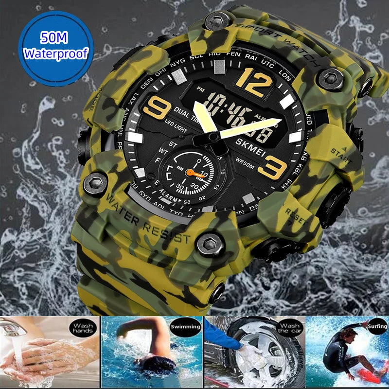 Skmei Men's Military Sport's Wristwatch Fashion Big Size Dial Quartz Analog Three Time Zone Male Led Waterproof Stop Watches