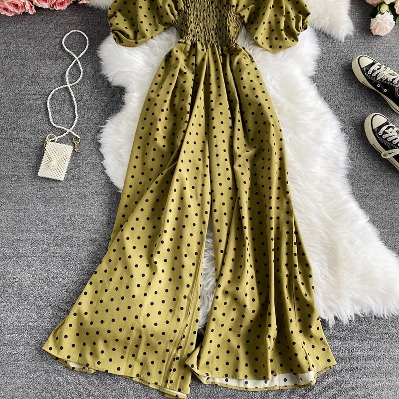 V Neck Sexy Dolman Sleeves Waist Slim Floral Print Jumpsuit Women Wide Leg Trousers Jumpsuit