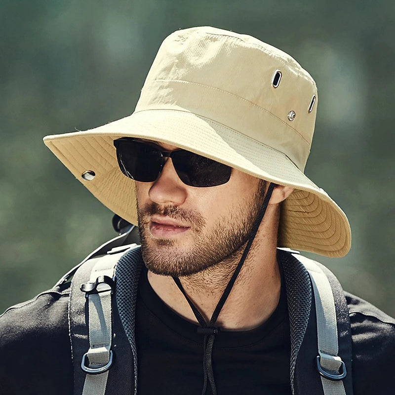 Summer Wide Large Brim Men Fisherman Hat Waterproof UV Protection Sun cap Hiking Fishing Climbing Oversized Safari Bucket Hats BAZAARHUBO