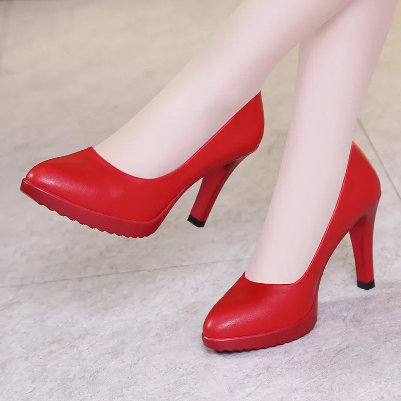 Small Size 32-43 Stilettos Pumps Women Wedding Shoes Red White 2025 Spring Shallow High Heels Shoes Ladies Platform Shoe Office