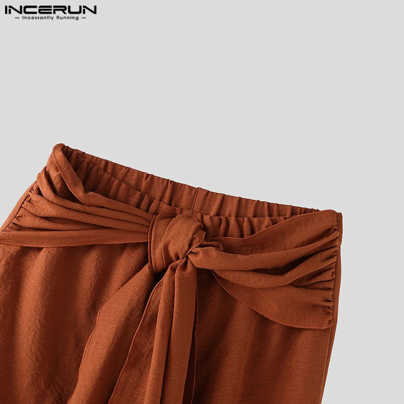 INCERUN Fashion Summer Spring Men Casual Pants Harem Pant Pleated Long Trousers Streetwear Oversize Men's Clothing S-5XL