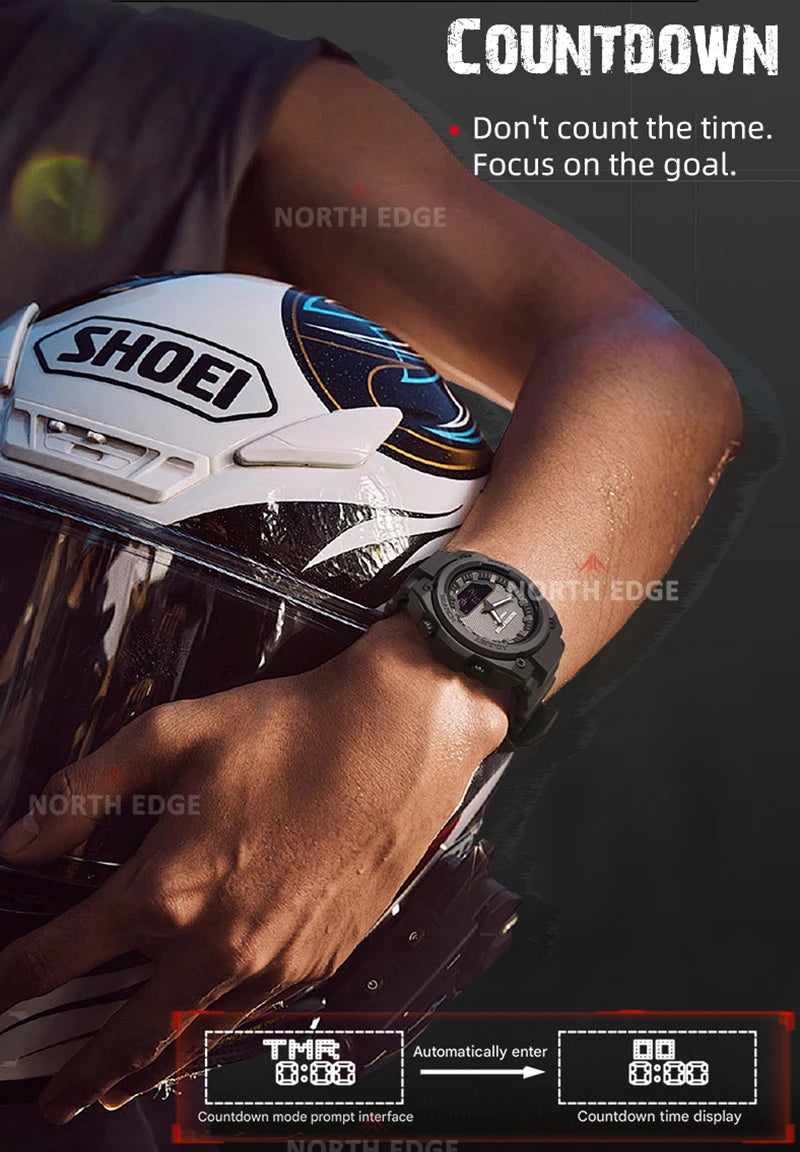 NORTH EDGE FORTRESS 2026 Men's Military Digital Watch Outdoor Sports Waterproof 50M Watches World Time Countdown LED Wristwatch