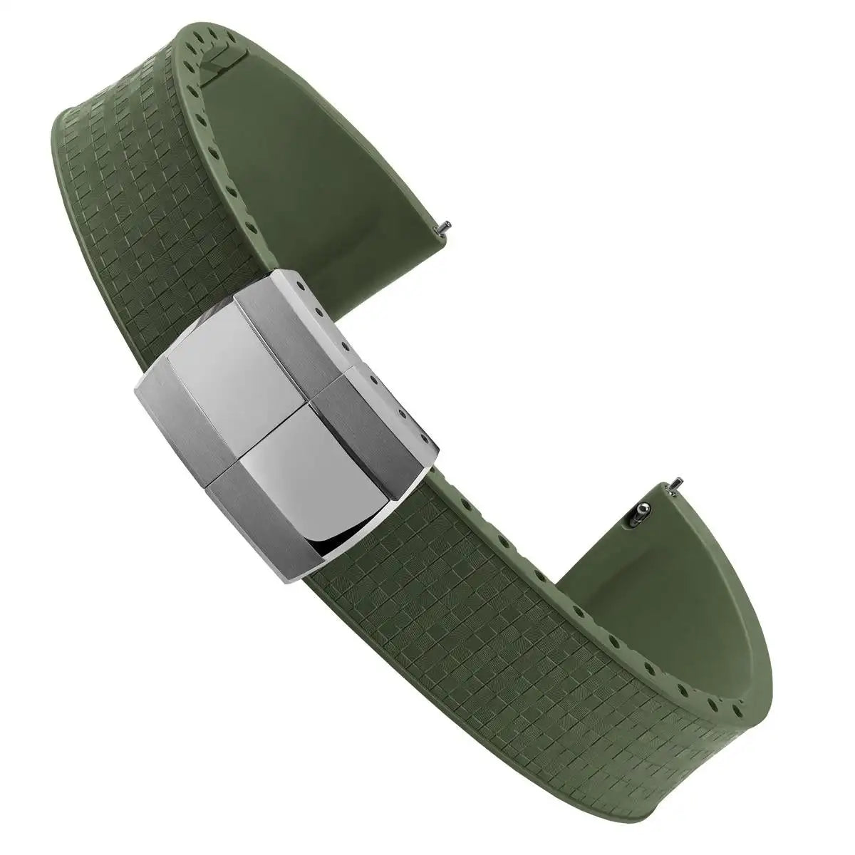 Cut to Size Fluoro Rubber Watch Strap 18/19/20/21/22mm Mosaic FKM Deployment Buckle Universal Flat End Replace Band Bracelet