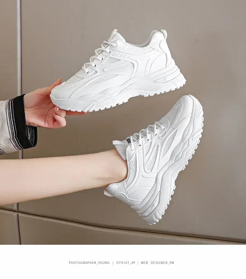 Sneakers Women  New Leather Chunky Sneakers Women's Sports Shoes Thick Tennis Vulcanized Shoes Basket Platform Shoes