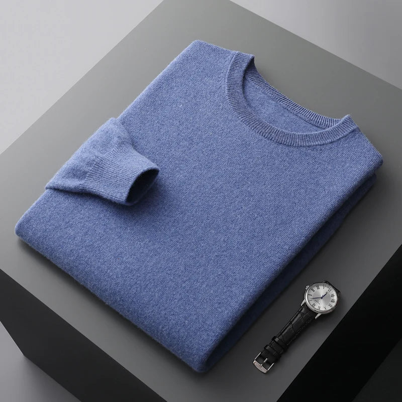 100% Merino Wool Sweater Men's O Neck Pullover Tops One-piece ready-to-wear Autumn Winter Solid Color Sweater Versatile Basic
