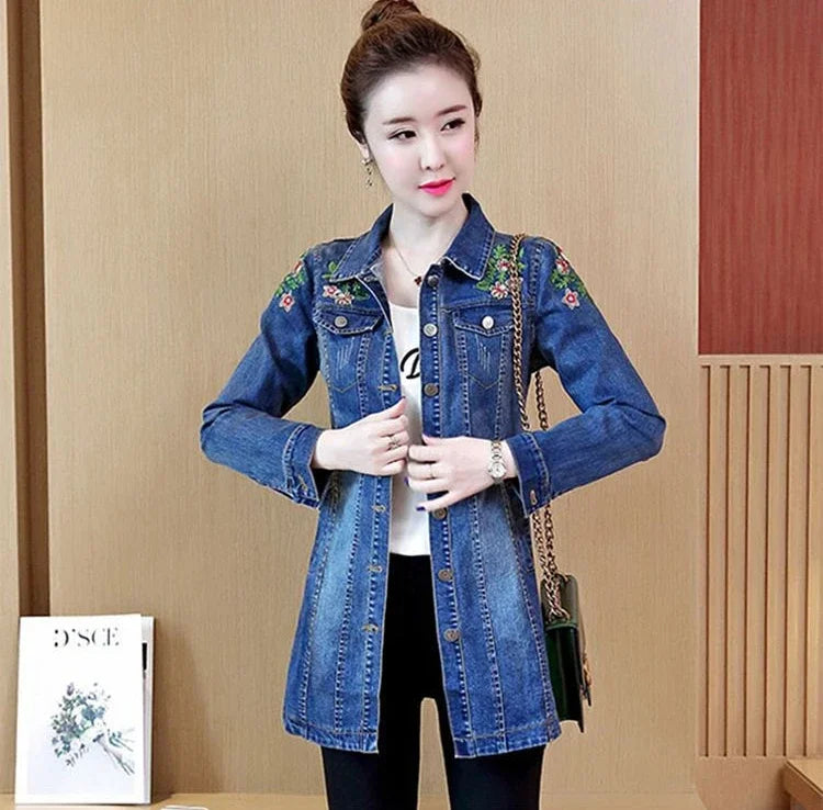 Plain Female Jeans Coats Korean Women's Denim Jackets Long Trench Designer in Promotion 2025 Trend Deals Chic and Elegant New