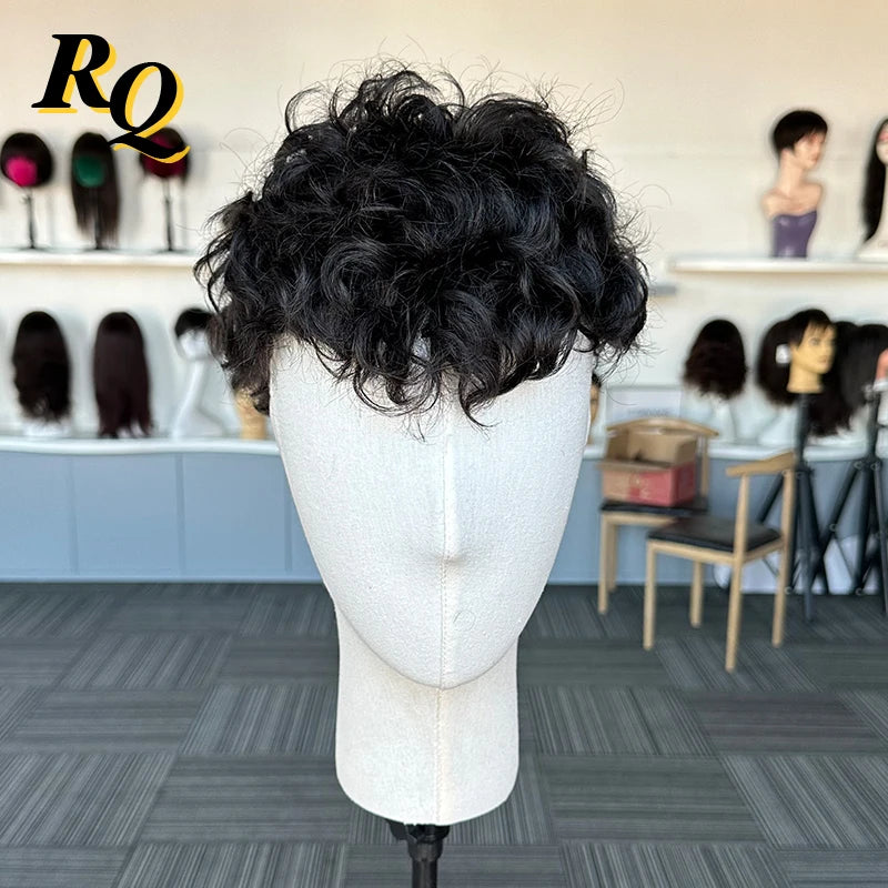 Toupee For Men Curl Pre Cut Styled Human Hair Toupee Australia Base Hair Replacement Systems Lace&PU Protesis Hombre Male Wig