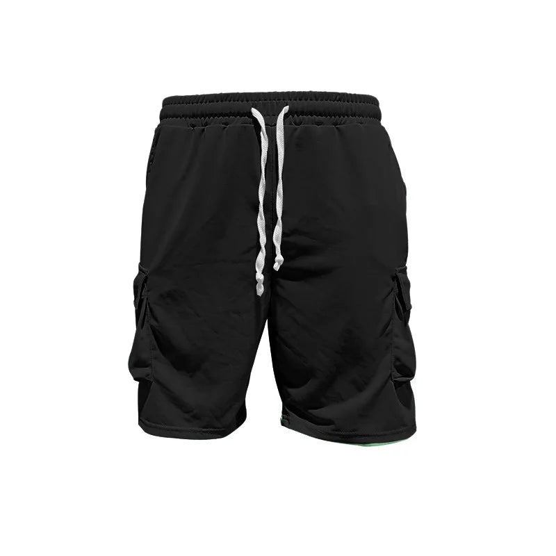 New Summer Style Fashion T-shirt and Utility Shorts Solid Color Set, a Casual and Sporty Men's Suit