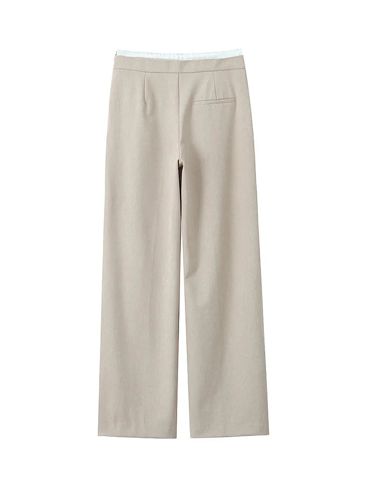 Willshela Women Fashion Solid Lace Up Side Zipper Straight Pants Vintage High Elastic Waist Female Chic Lady Trousers