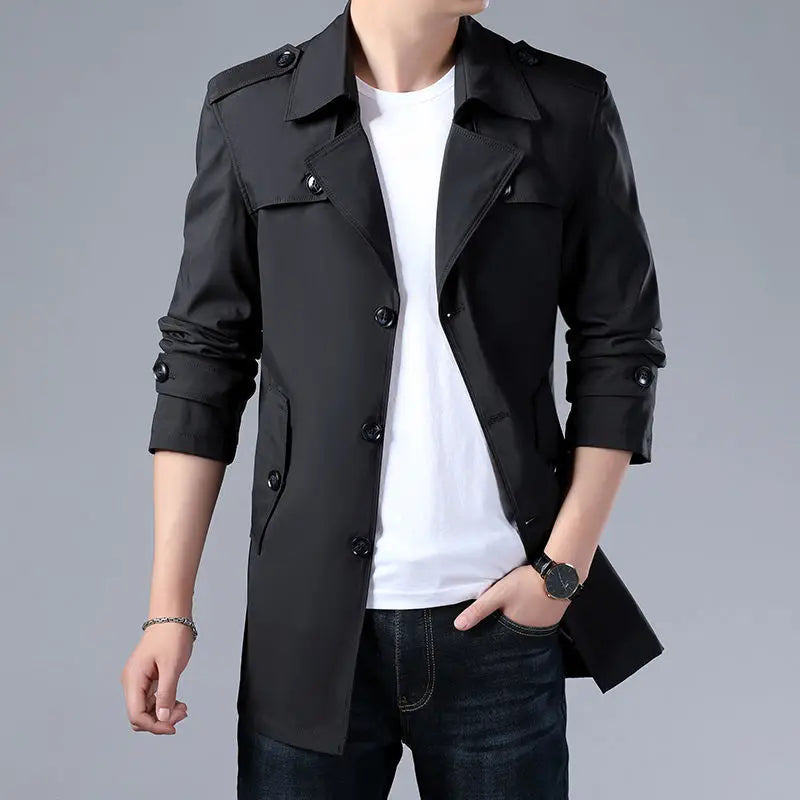 2025 Spring Autumn New Style Windbreaker Men Mid-Length Business Casual Jacket Iron-Free Jacket Large Size Jacket