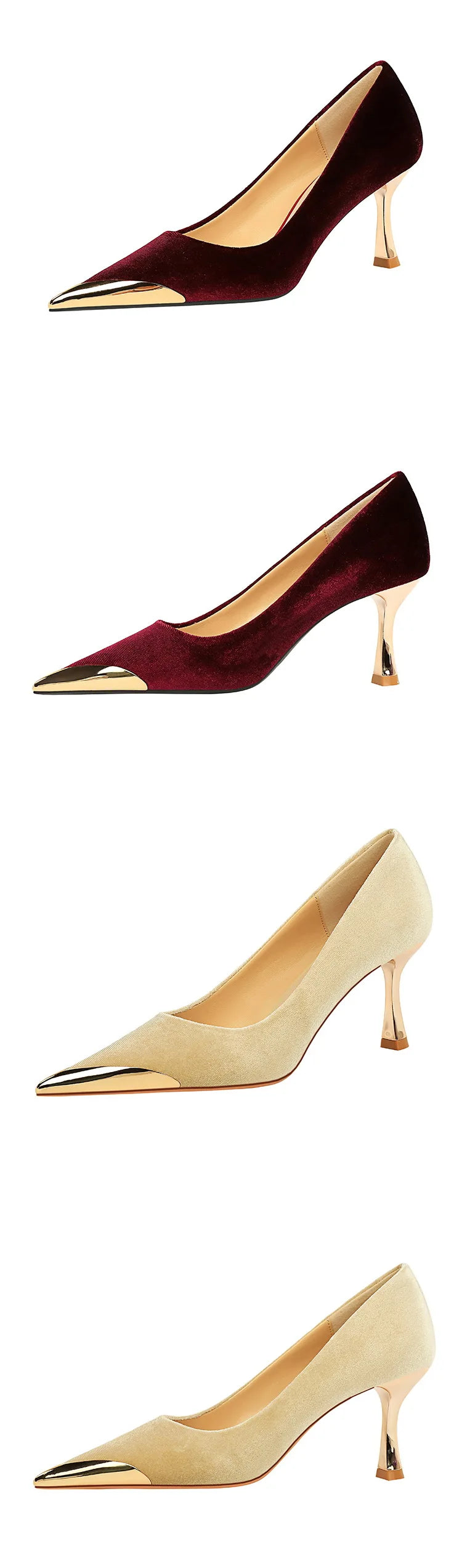BIGTREE Fashion Sexy Nightclub Slim Wine Glass Pumps High Heel Velvet Shallow Mouth Metal Pointed Party Women's Shoes