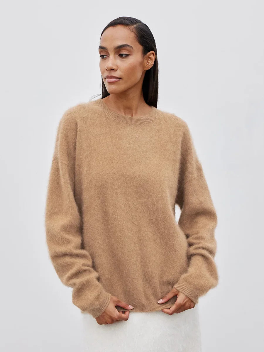 Blubelle Women's Autumn Winter Solid Color Knit Sweater O-Neck Long Sleeve Loose Fit Casual Relaxed Fashion Pullovers
