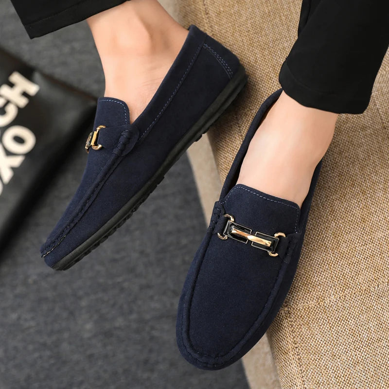 Spring and Summer Men's Shoes, Low-Cut Beanie Shoes, Versatile Casual Shoes, Breathable Leather Shoes, Black Work Shoes, Slip-Ons