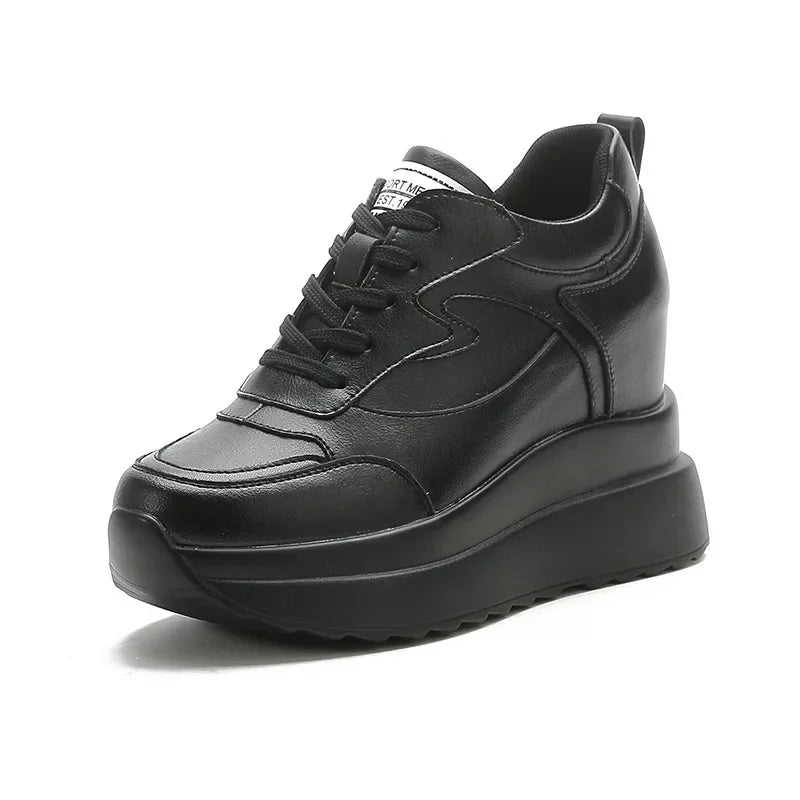 Women's Sneakers Genuine Leather Womens Casual Shoes Thick Sole Increase Height 10cm Women Sneakers Breathable Shoes Botas Mujer
