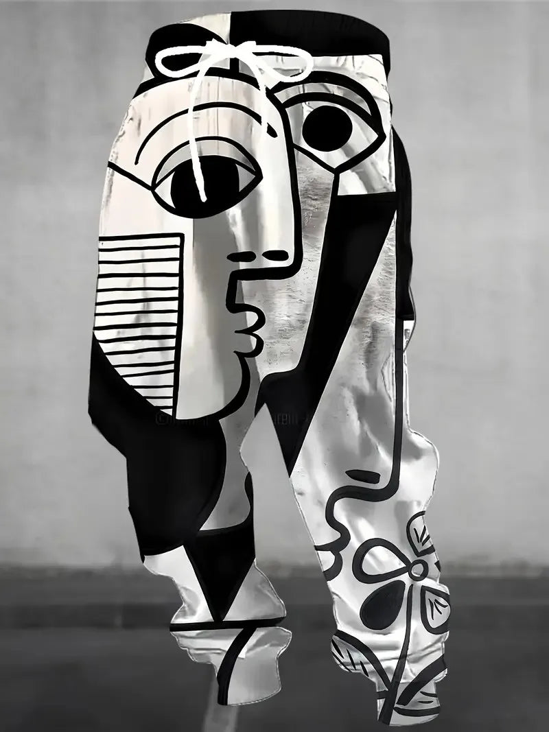 The new men's trousers for the autumn of 2025 are street fashion casual and feature 3D abstract face prints for comfort