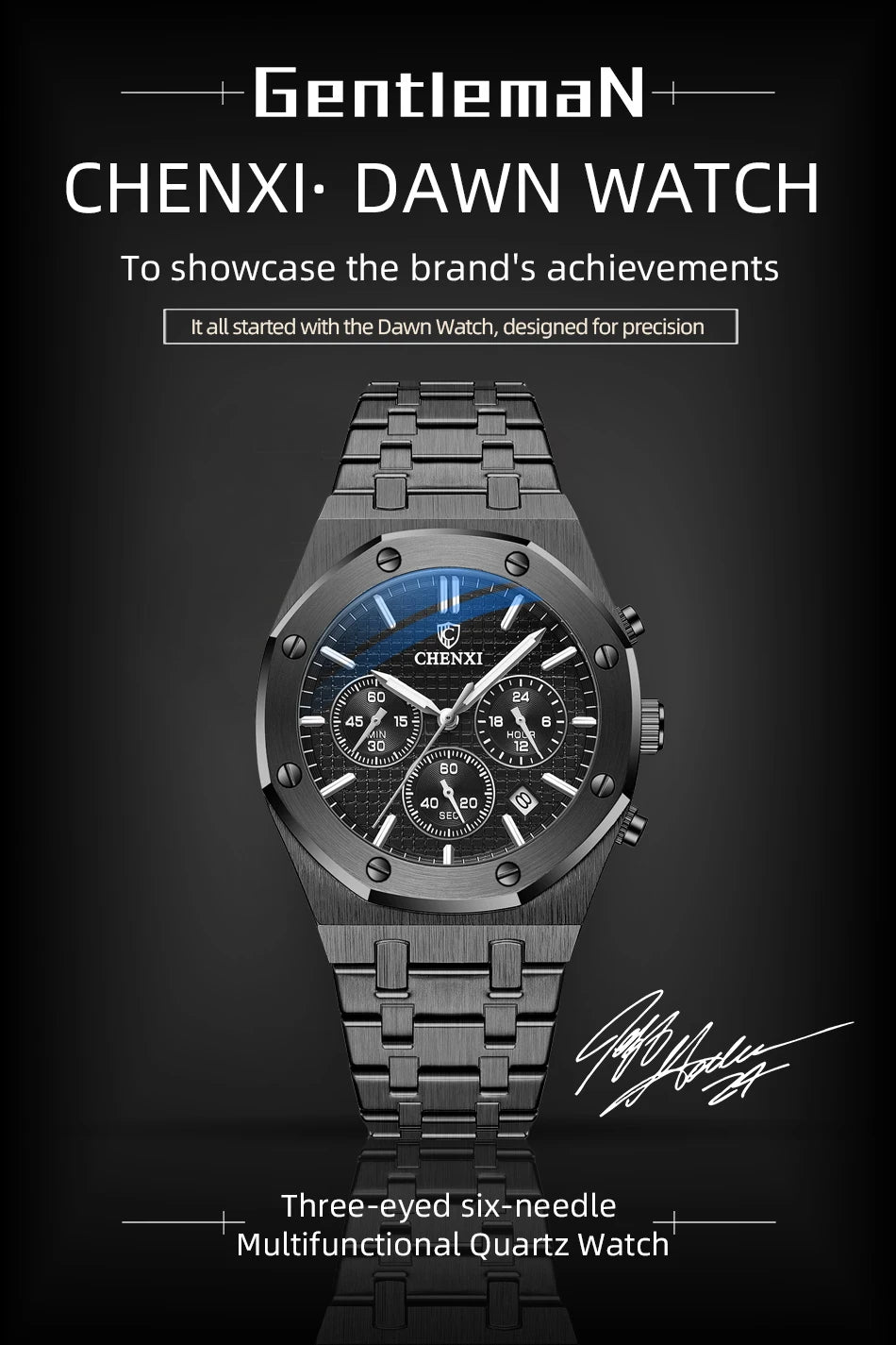 CHENXI Luxury Business Stainless Steel Men's Watches Quartz Movement Waterproof Round Dial Multifunctional Watch for Men