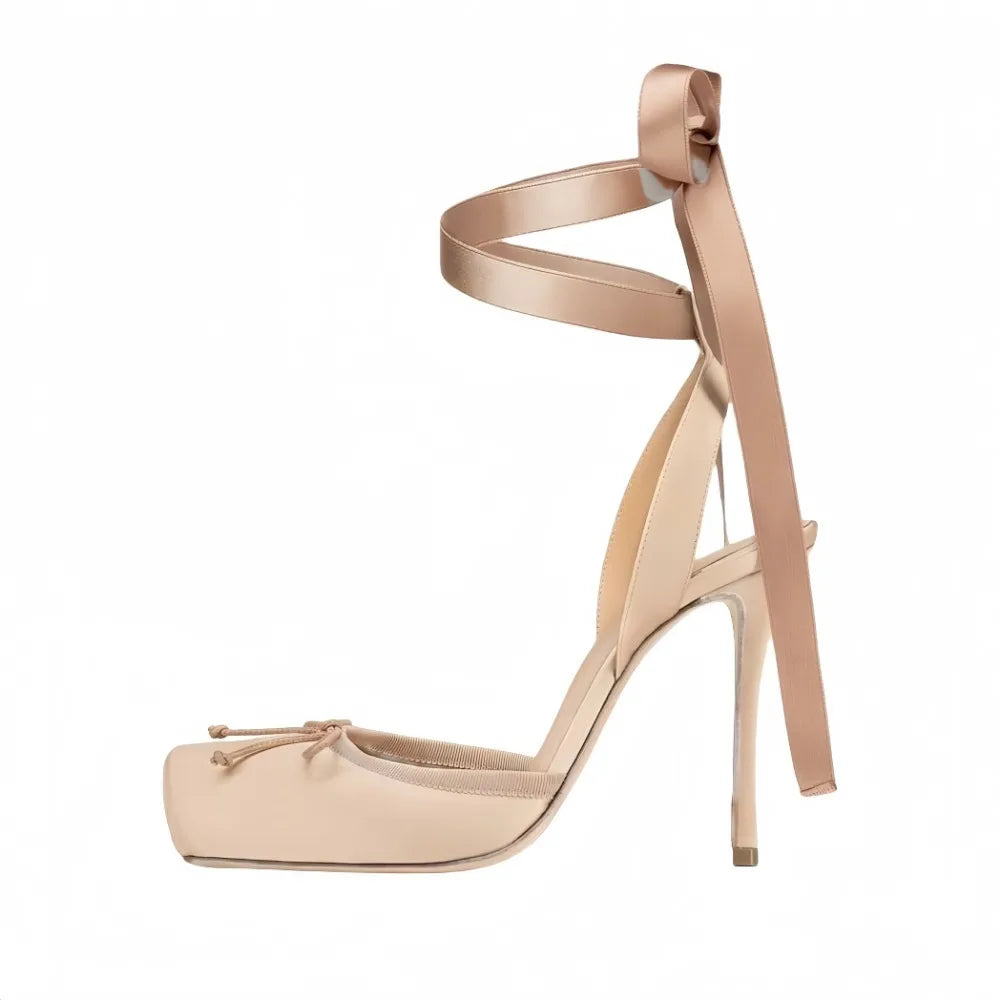 2025 Spring New Square-Toe High Heels Bow Knot Peep-Toe Platform Sandals for Women, Sexy Evening Party Club Wedding Shoes