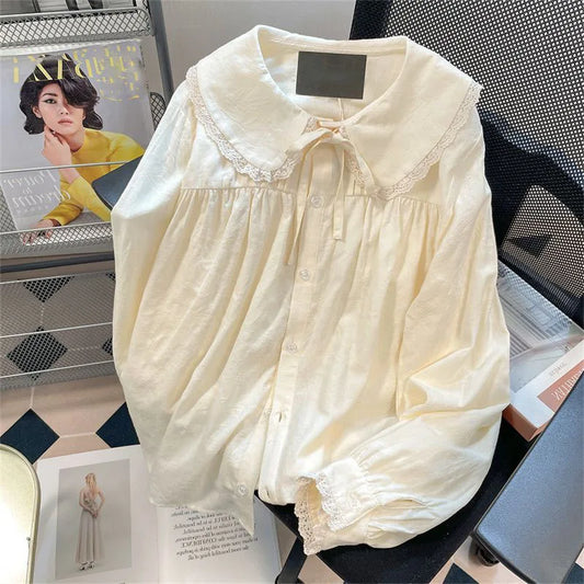 Lace Floral Collar Long Sleeve Blouse