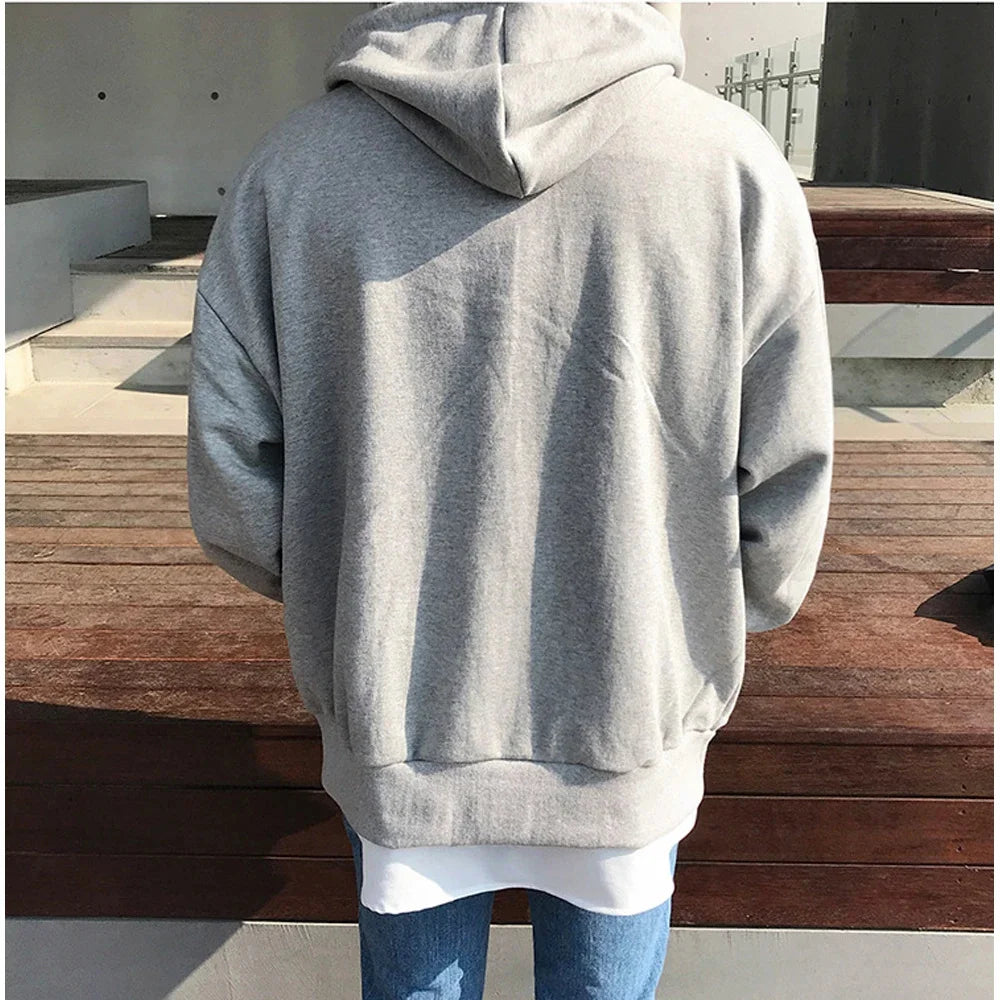 25 High Street Hoodie Men Solid Color Zip Up Long Sleeve Loose Jacket Coats Casual Hooded Sweatshirt Y2K Fashion Outdoor Clothes