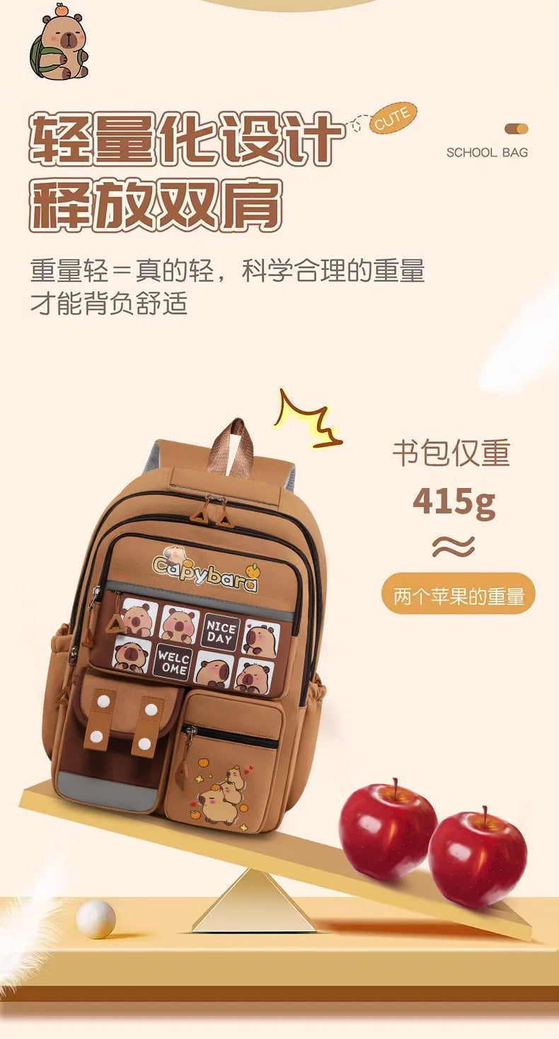 Kawaii Capybara School Backpack for Girls School Bags Set Casual Daypack Teens Girls Book Bag Children Schoolbag Travel Backpack