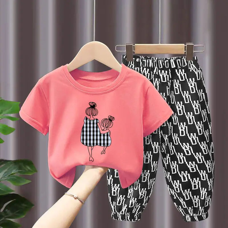 Summer Sets Children's Clothing Girls Mother Kids Toddler Clothes Cute Fashion Cotton T-shirt Top Pants 2pcs Baby Girl Clothes