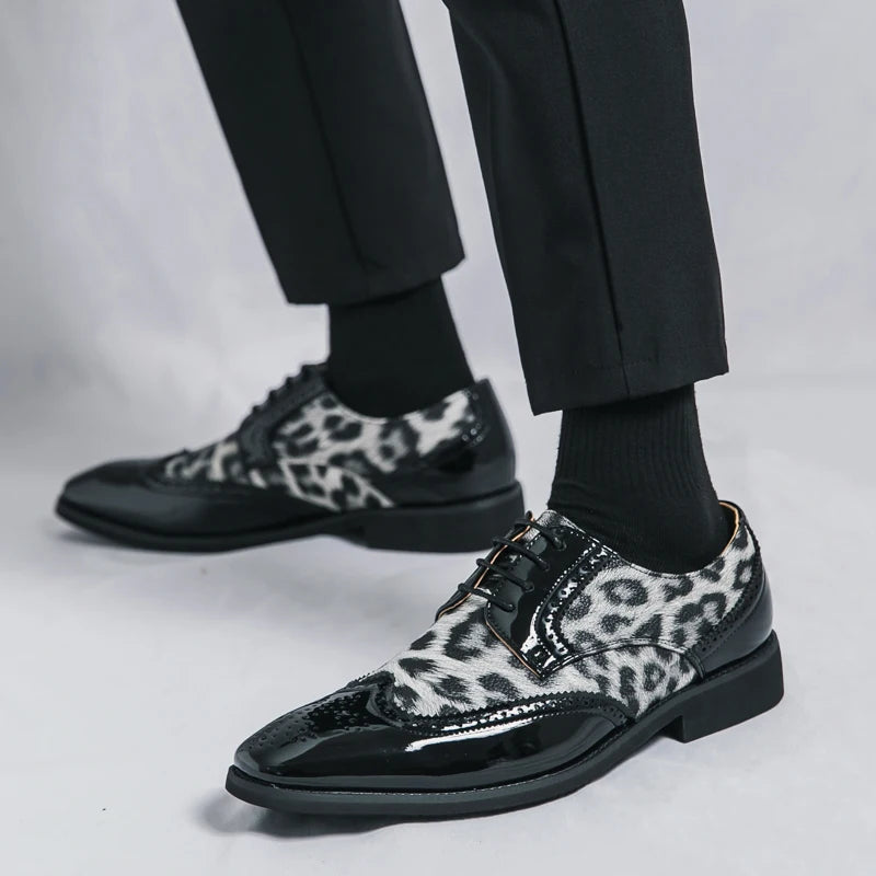 2025 Fashion Leopard Dress Shoes Man Pointed-Toe Lace-up Luxury Man Comfortable Leather Shoes For Men Plus Size 48 Oxford shoes