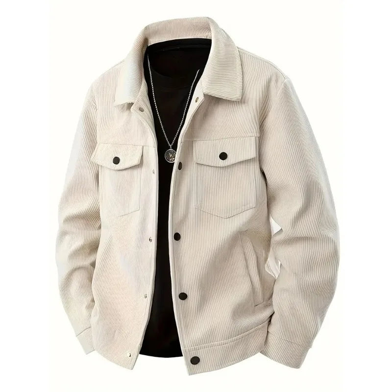 Men's Corduroy Trucker Jacket Casual Button Down Long Sleeve Lapel Collar Pocketed Coat for Daily Wear Streetwear Outfits