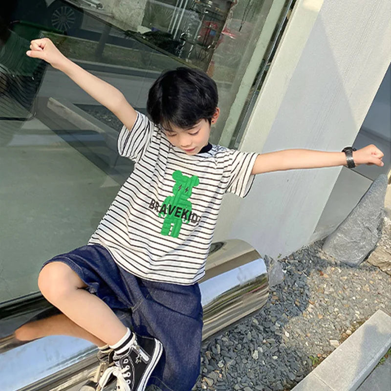 New Boys Summer Fashion Denim Shorts Kids Casual Loose Thin Knee-Length Trousers for 3-12 Years Teenager Outdoor Jeans Pants