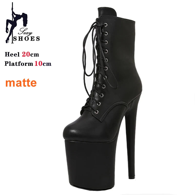 New 20cm/8Inchs Ankle boots for Women Heels Platform Lace Up Pole Dance Stripper Shoes Short Boot Spring Autumn Large Size 44