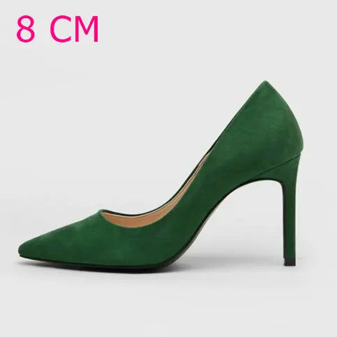 2025 Flock Leather Heels Women Pumps Bucket Pointed Toe High Heels Sexy Lady Shoes Thin Heels Chaussure Femme Autumn