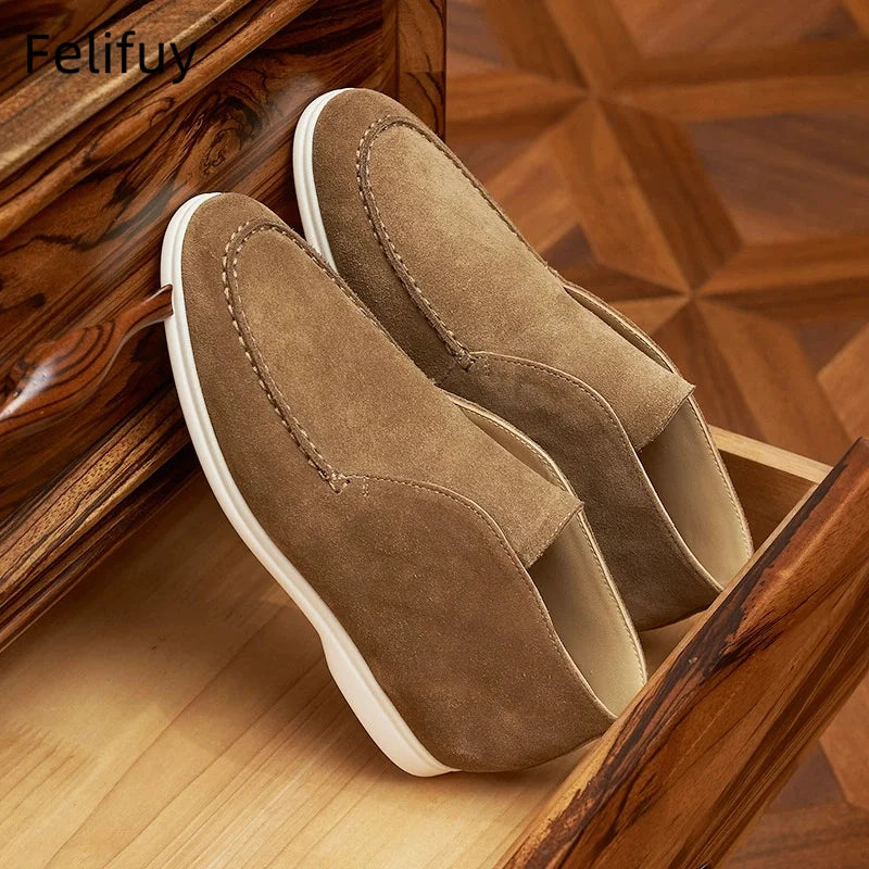 Autumn Men's Casual Soft Bottom Real Leather Shoes Slip-On High Top Daily Wear Shoes Comfortable Sheepskin Versatile Flat Shoes