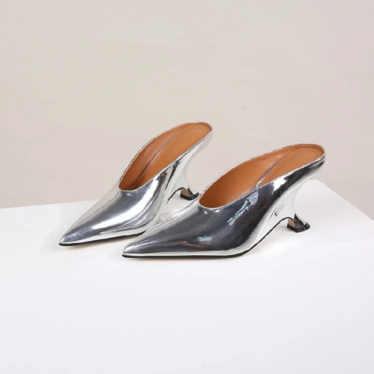 Eilyken Fashion Pointed Toe Wedges Women Slippers Pumps Concise Shallow High Heels Mule Slide Shoes