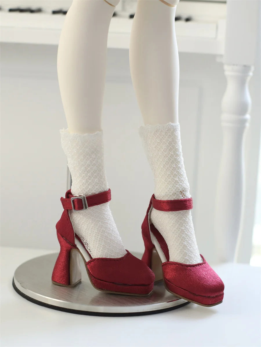 BJD Doll Shoes Toys GL/DFH 1/4 Girls High Heels Square Toe Pink White Black Soft Silk Elegant Glossy Leather Doll Accessories