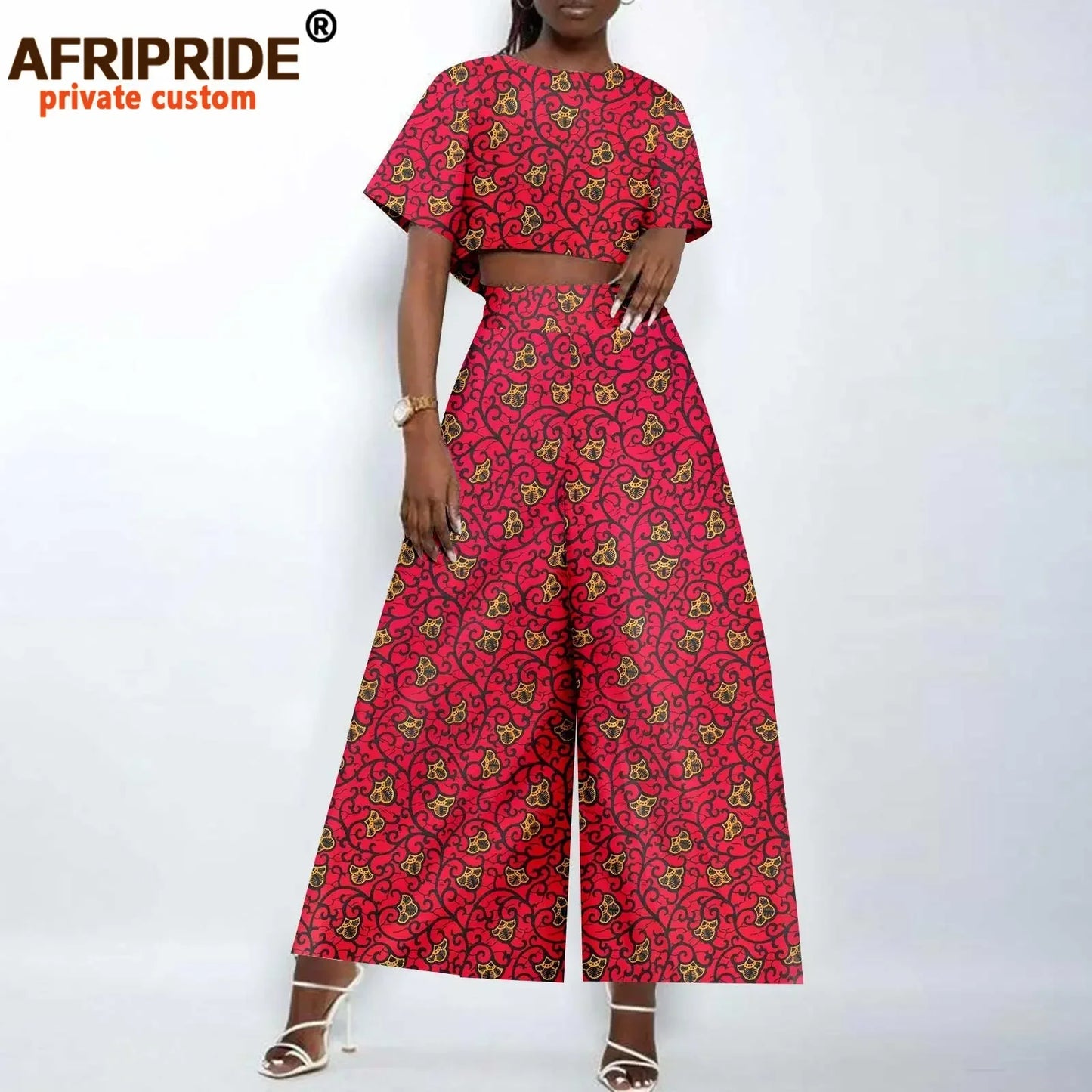 African Clothes for Women Crop Top and Wide-leg Pants 2 Piece Set Print Outfits Vintage Elegant Fashion Ankara Attire A2326002