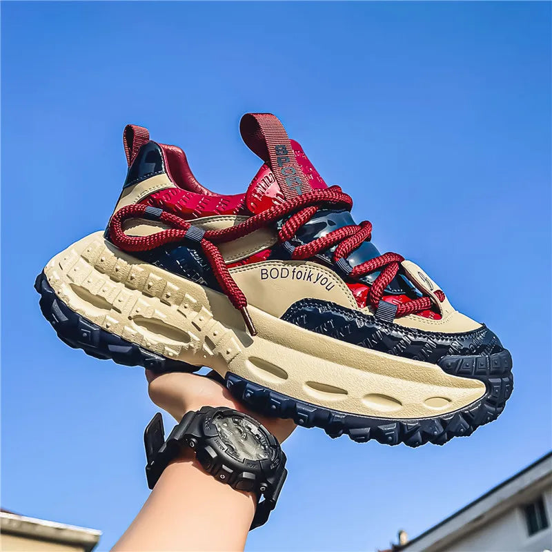 Trendy Dad Sneakers Thick Bottom Heightening Men's Casual Sports Shoes Spring Summer New Style round Toe Low Top EVA Insole