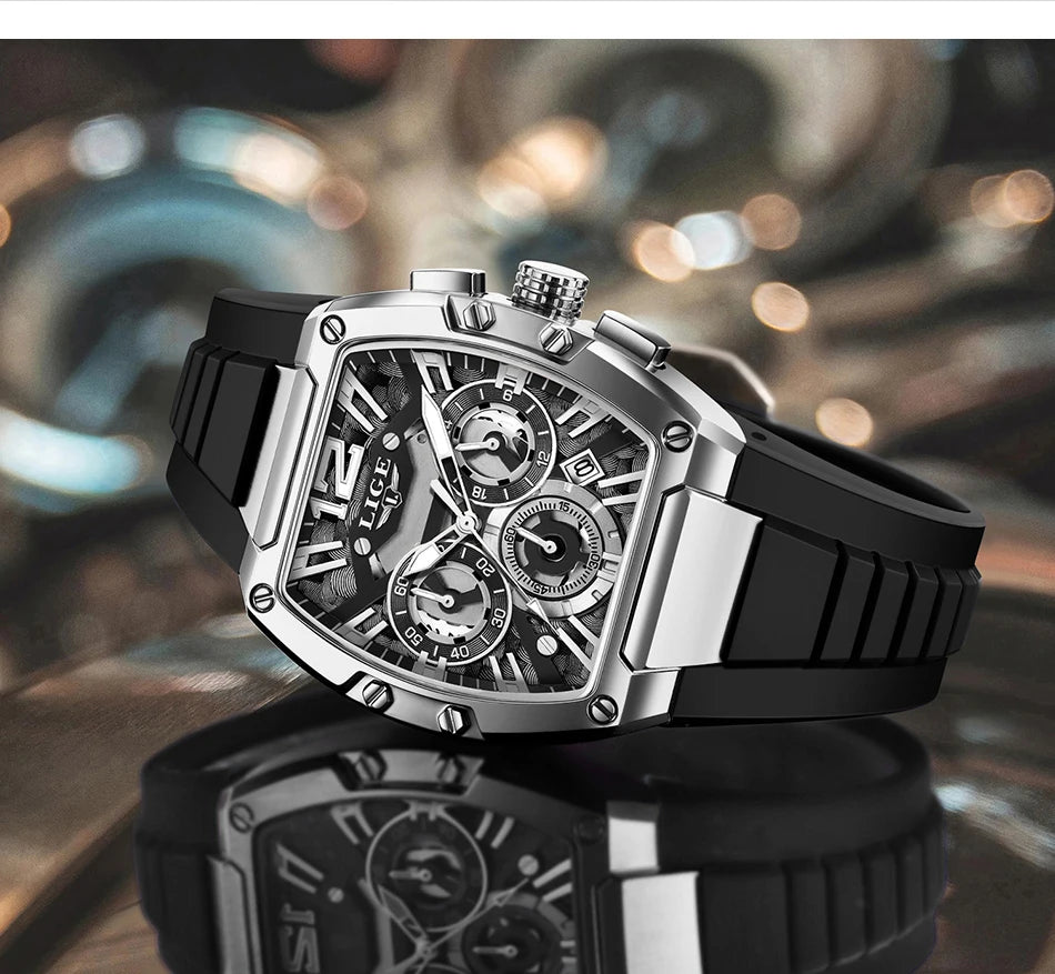 LIGE Fashion Simple Man Watch Casual Sports Military Waterproof Silicone Strap Luminous Quartz Watches for Men Chronograph Gifts