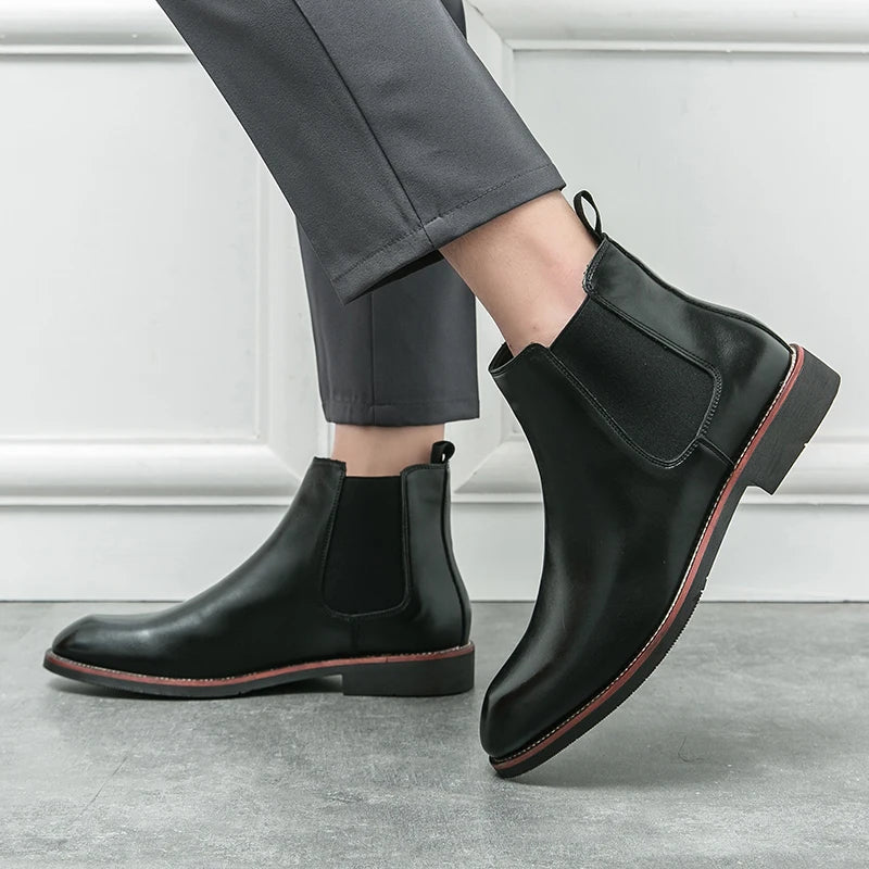 2025 Men's Fashion Chelsea Boots Classic Trendy Soft Leather Upper Non-Slip Rubber Sole Daily Casual Resistant Ankle Dress Boots