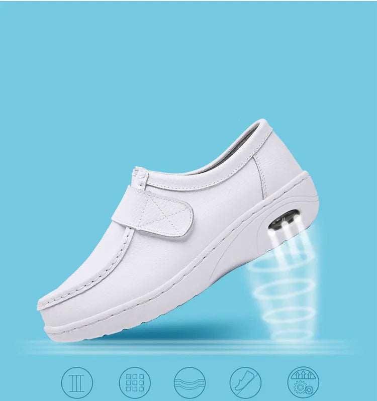 STRONGSHEN Women Platform Wedges Casual White Shoes Soft Nurse Work Shoes Hollow Out Breathable Comfort Non-slip Nursing Shoes