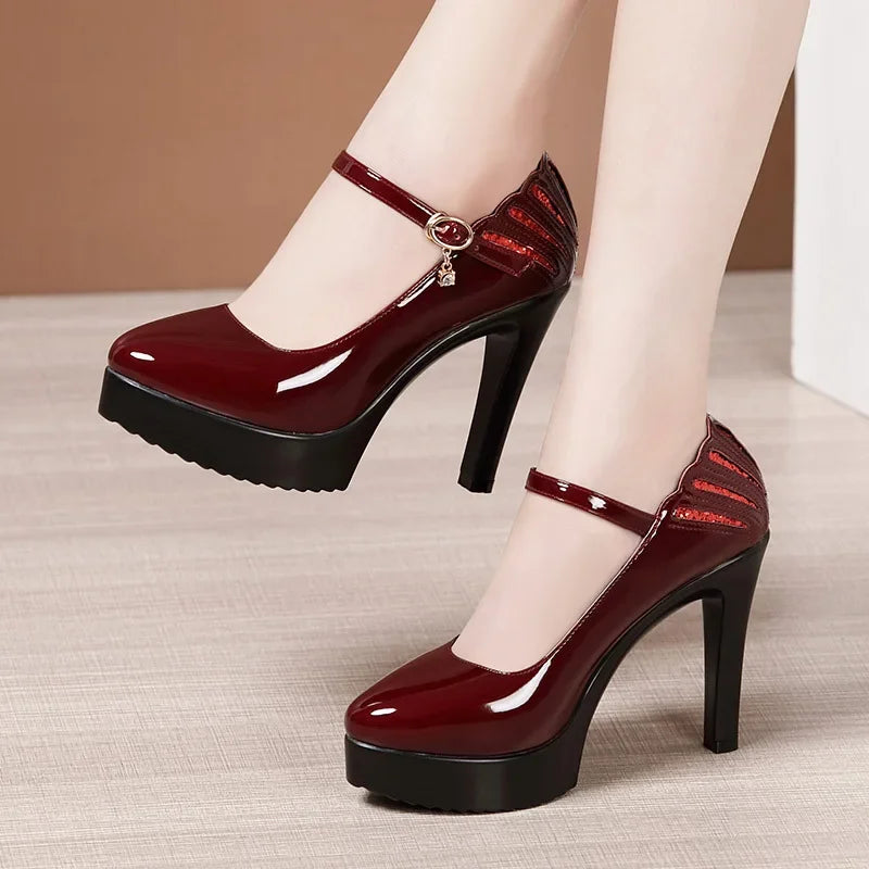 11cm Small Size 32-43 White Wedding Shoes Patent Leather Platform Pumps 2026 Formal Thin High Heels Shoes Model Office Party