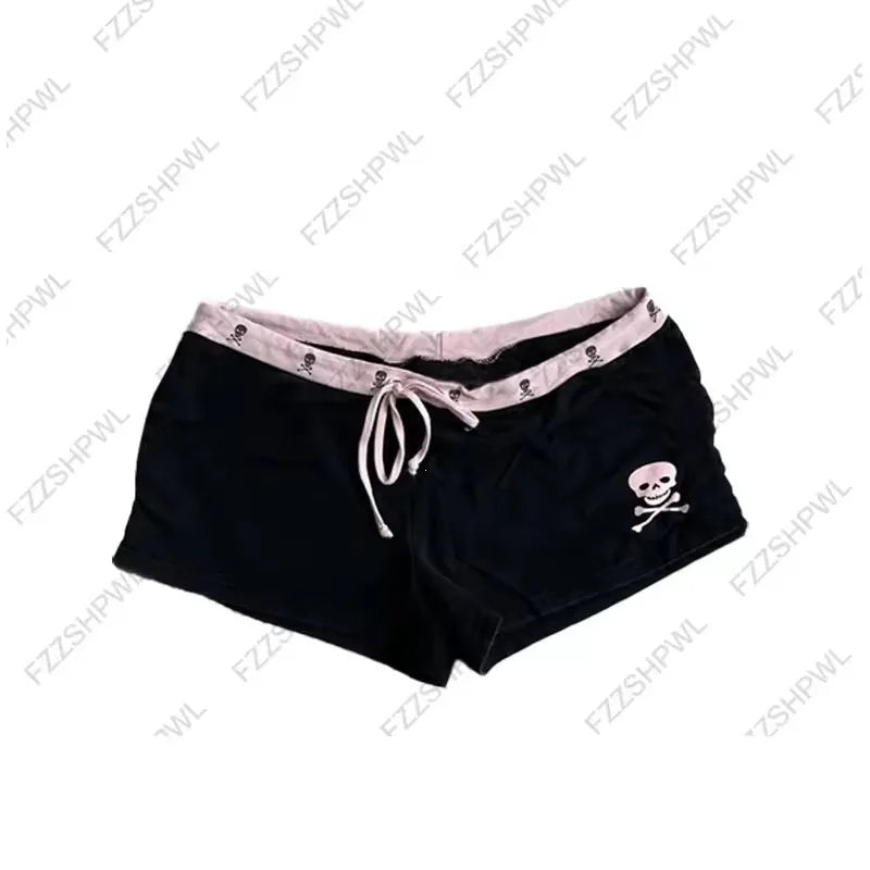 2000s Gothic Aesthetics Summer vintage New Sexy spicy girl punk Grunge style Skull print High street subculture slim fit Shorts