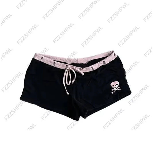 2000s Gothic Aesthetics Summer vintage New Sexy spicy girl punk Grunge style Skull print High street subculture slim fit Shorts