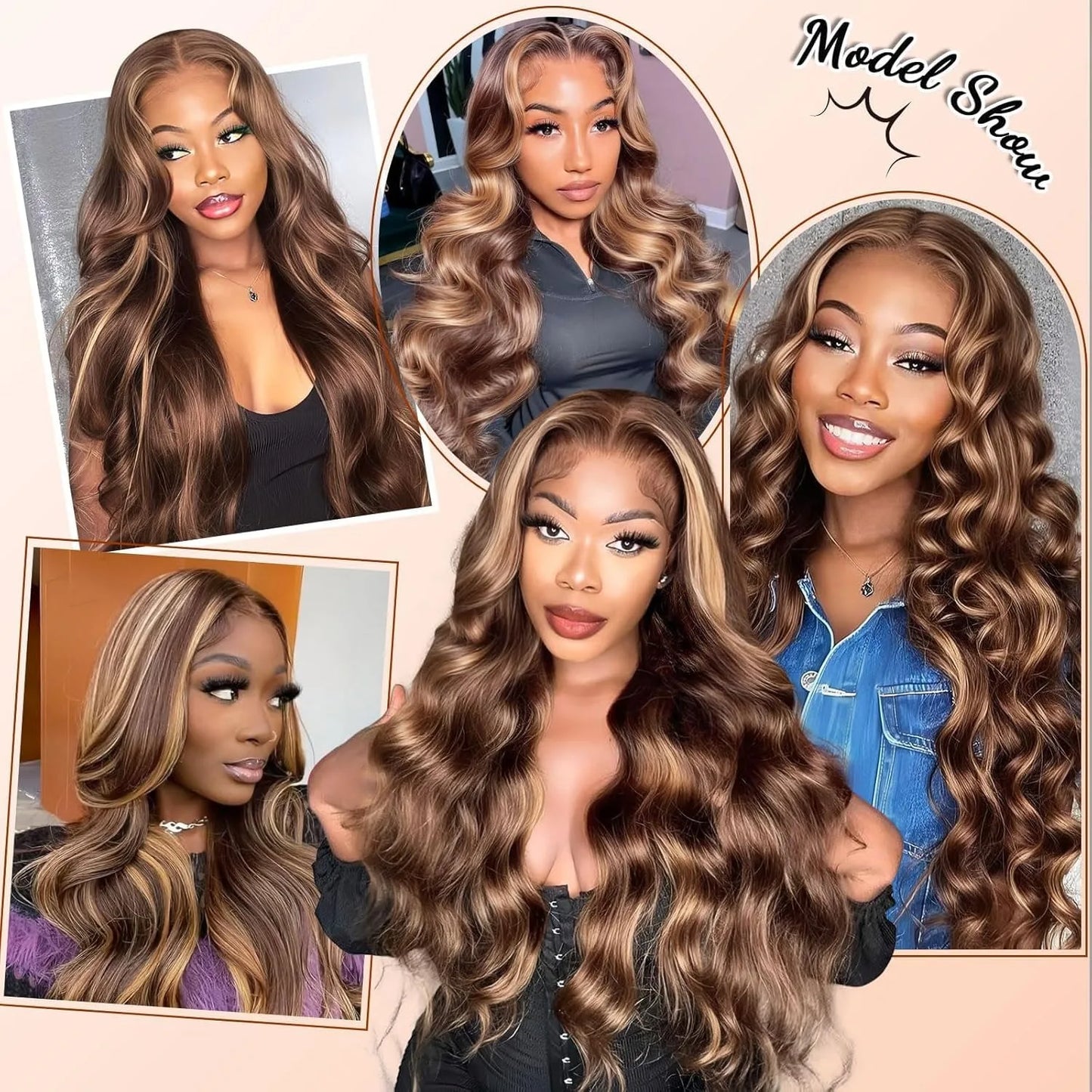 P427 Highlight Human Hair Wig 13x4 Body Wave Lace Front Wigs 30 40 Inch 13x6 HD Lace Frontal Human Hair Wigs 200% Density