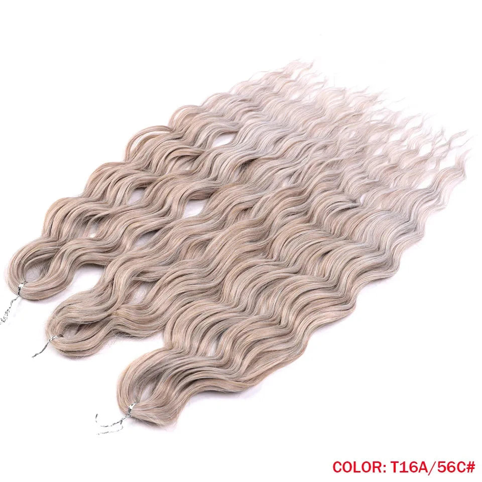 Noble 24 Inch Synthetic Hair Water Wave Braiding Hair Extensions Ombre Rainbow color Deep Wave Curl Twist Crochet Hair Extension