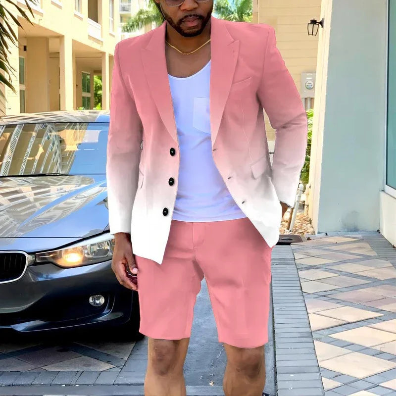 2026 Mens Clothing Summer Single-Breasted Outfits Men Business Office Short Pants Suit Fashion Casual Long Sleeve Two Piece Sets