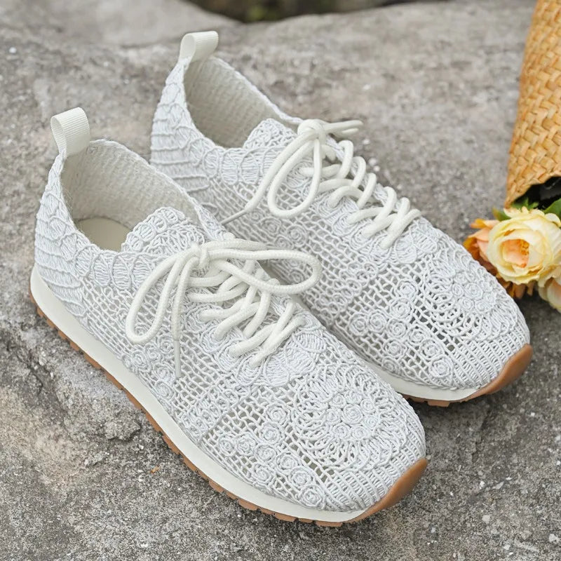 2026 Brown Knit Breathable Womens Sneakers Shoes New Platform Flats Woman Plus Size 43 Non Slip Casual Shoes Mesh Tenis De Mujer