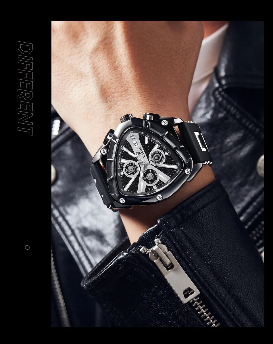 LIGE Sports Triangle Mens Watches Luminous Pointers Fashion Rubber Strap Military Irregular Quartz Wristwatch Waterproof  Watch