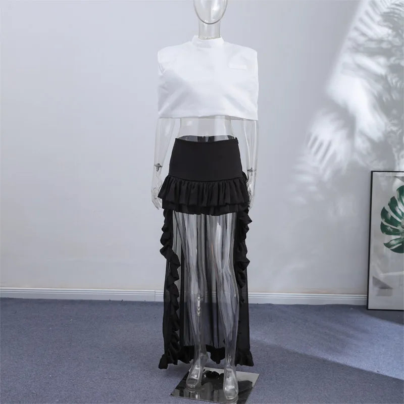 Elegant Stand Collar Women's Cape Skirts Suit Pocket Crop Tops Pleated Mini Skirt Lady Set 2026 Summer Autumn Female Outfits